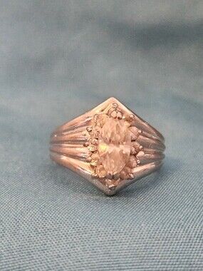 EDCO Taiwan 925 Sterling Silver Marquise Halo Ring Size 7 Vintage